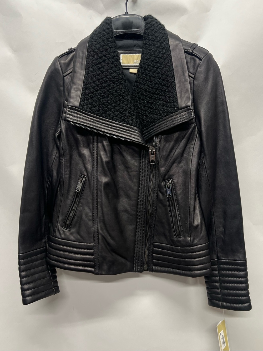 Michael Kors Black Leather Asymmetrical Zip Moto Jacket Size S - Picture 2 of 12